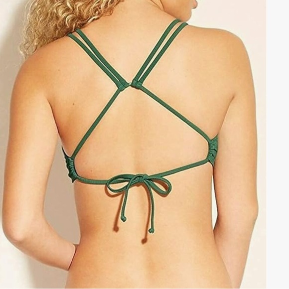 Bundle 4 bikini tops Coral Halter Green Strappy Ribbed Palm Tree Earth tones - L - Picture 9 of 16